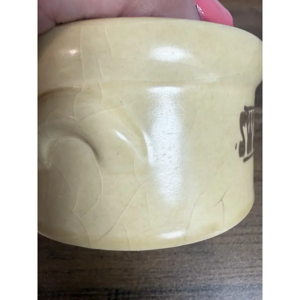 Vintage Pfaltzgraff Sweetener Ceramic Crock Container w/Wooden Lid - Crazing